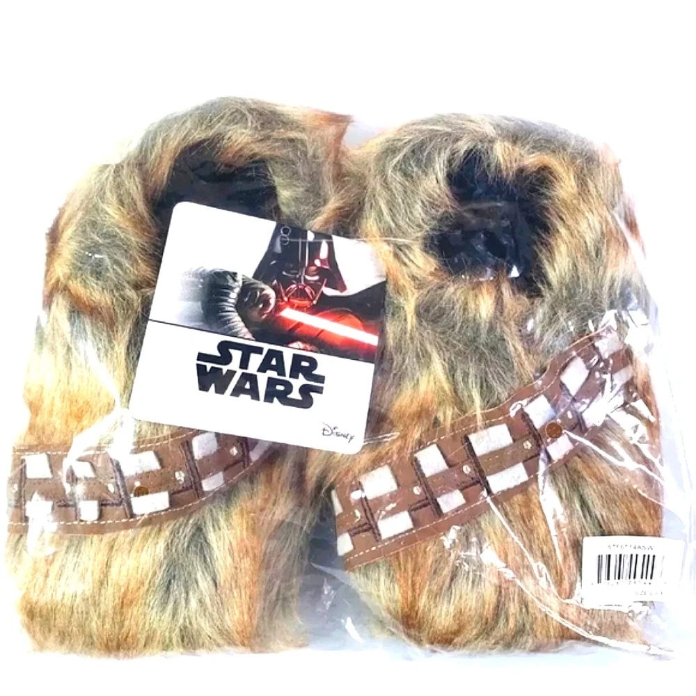 Star Wars Disney Chewbacca Slippers Brown Faux Fur Kids Size Large 9-10